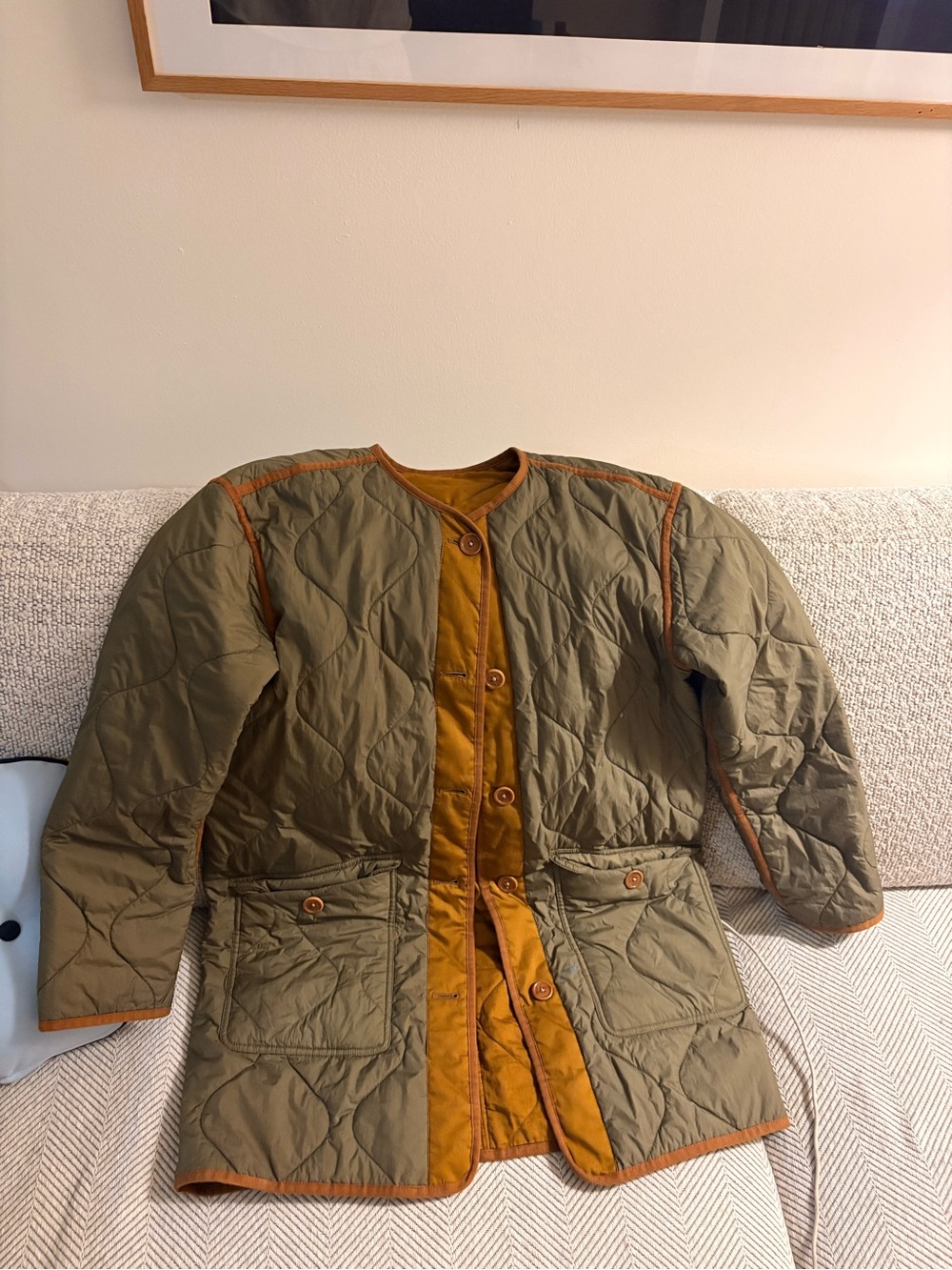 Madewell Olive Quilted Jacket with Mustard Trim